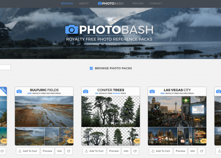 Affordable stock images - screenshot of photobash.org website.