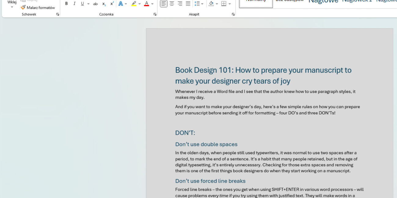 Screenshot from Word for the article "How to prepare your manuscript".