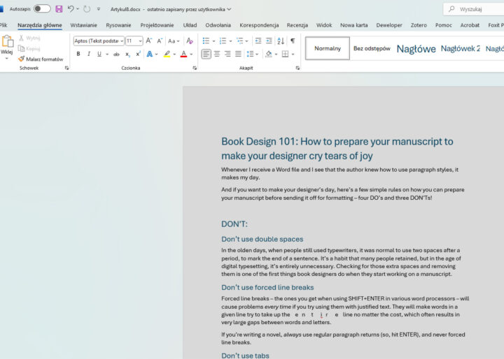 Screenshot from Word for the article "How to prepare your manuscript".